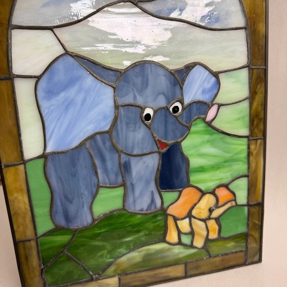 Stained Resin Sun Catcher Elephant Mother Baby Window Decor‎